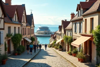 Terrasse d'hôtel de luxe avec vue sur l'océan Atlantique en Bretagne