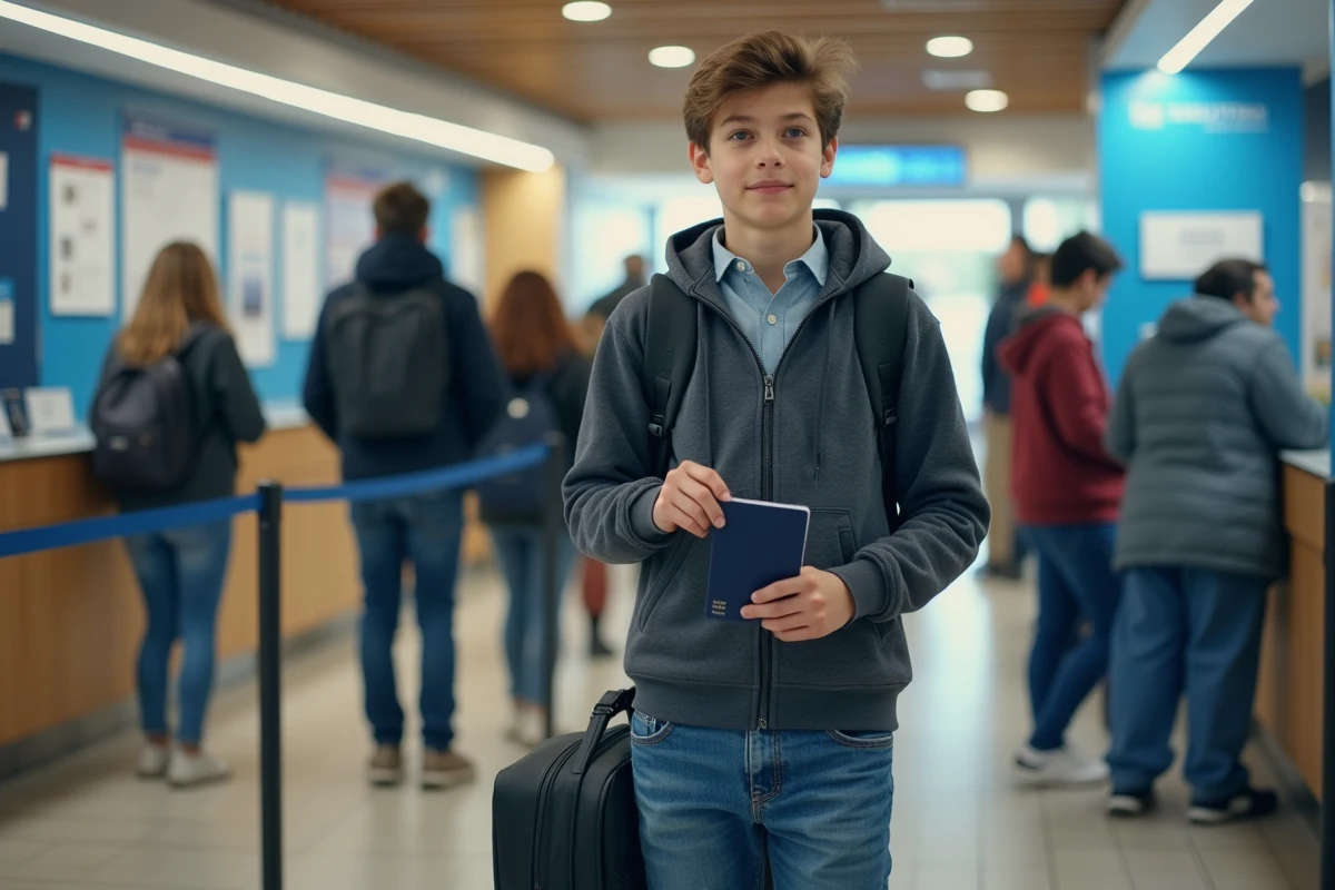 Adolescent en ligne au bureau de passeport