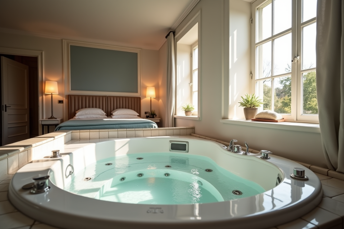 Chambre d'hôtel en Normandie avec jacuzzi privé lumineux