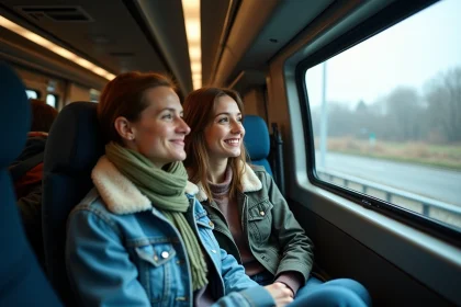Jeune couple dans leur voiture dans le train Eurotunnel