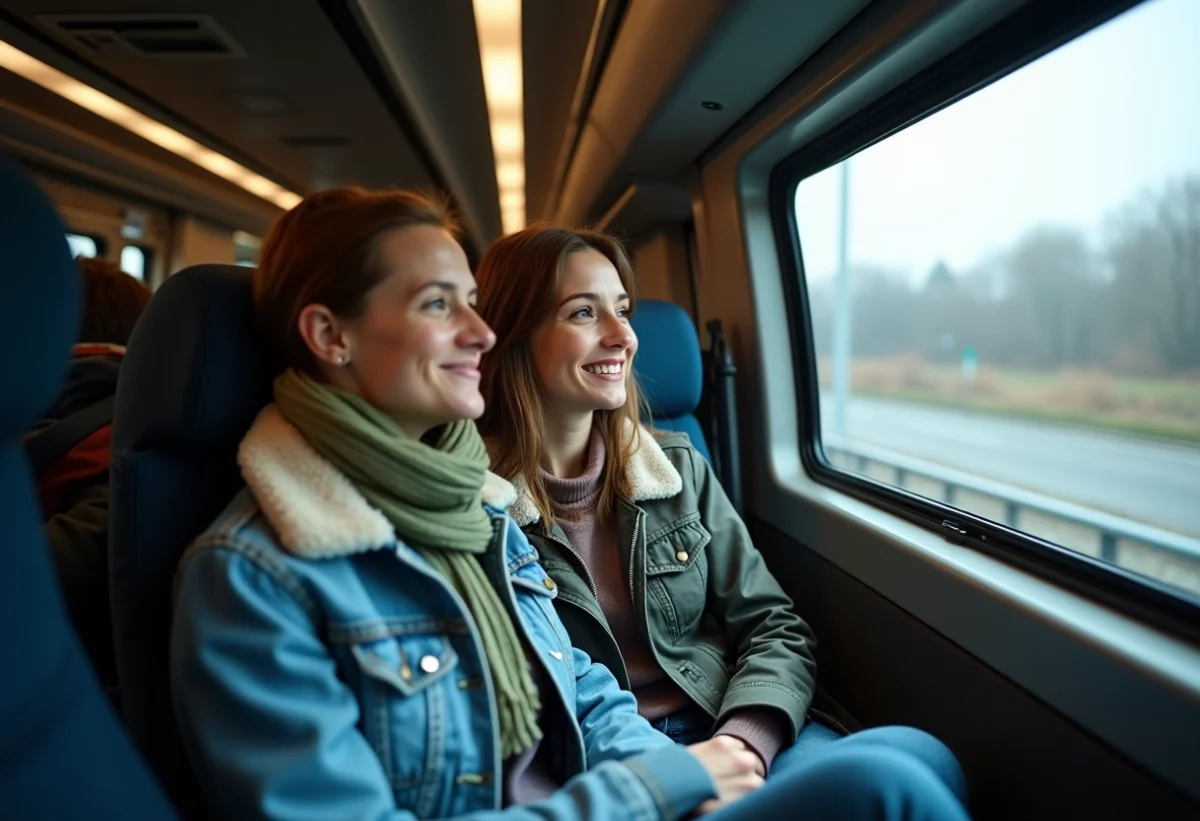 Jeune couple dans leur voiture dans le train Eurotunnel