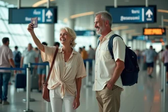 Couple français à l'aéroport de Thaïlande souriant