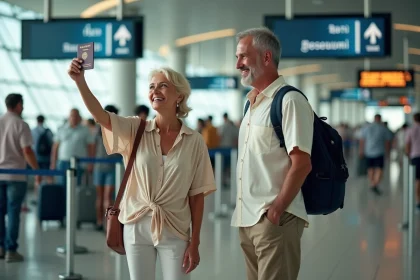 Couple français à l'aéroport de Thaïlande souriant