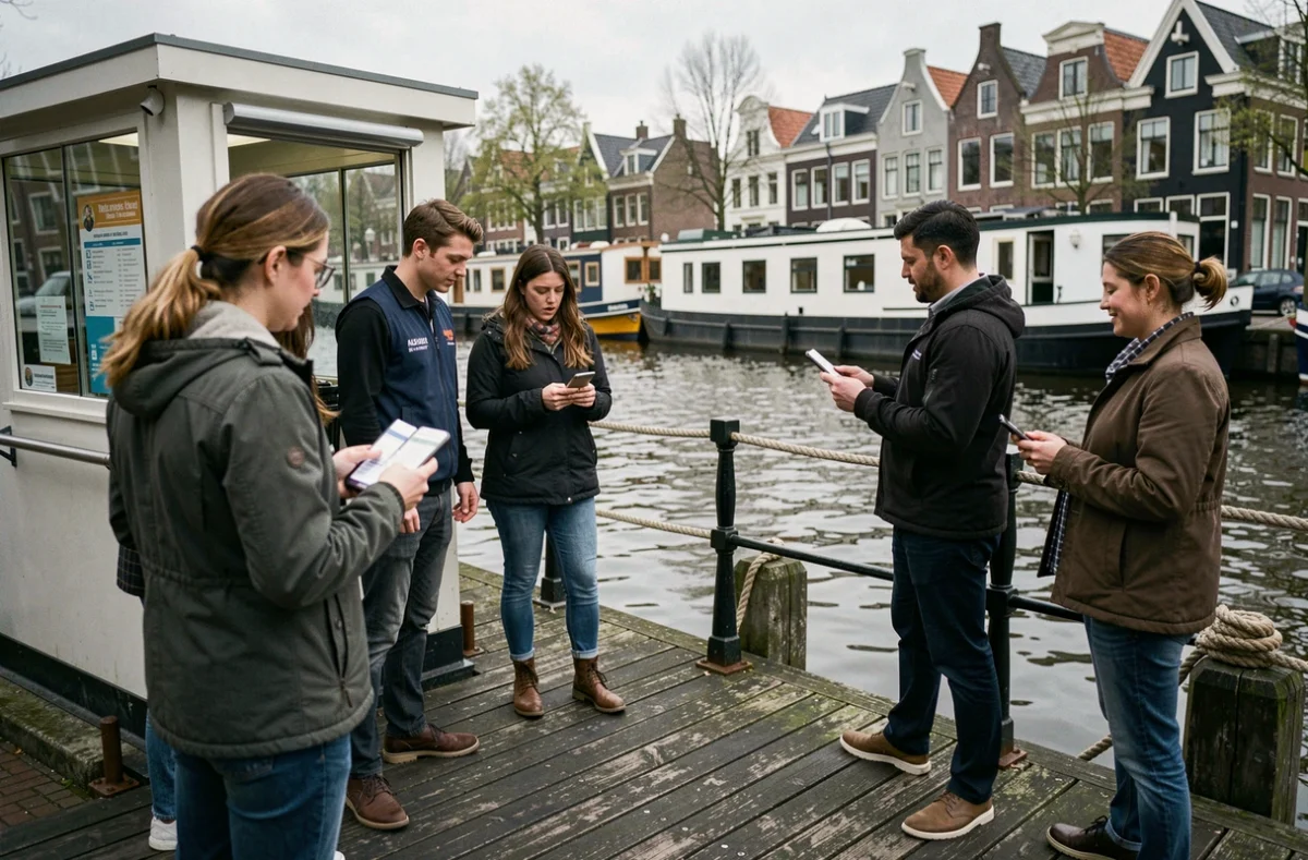 Embarquement pour une croisière sur les canaux d'Amsterdam avec guide au ponton de départ