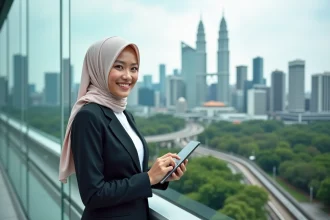 Femme malaisienne en hijab devant les tours Petronas