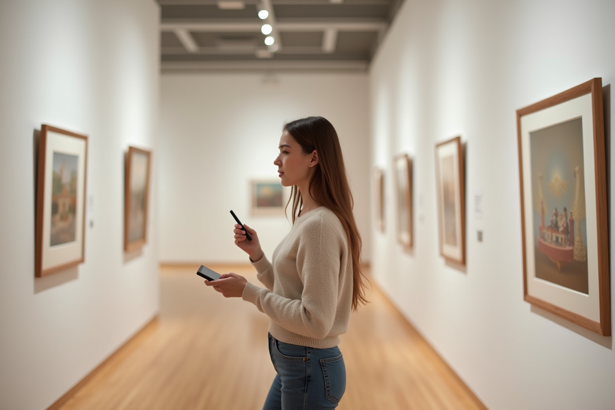 Jeune femme contemplant une œuvre d