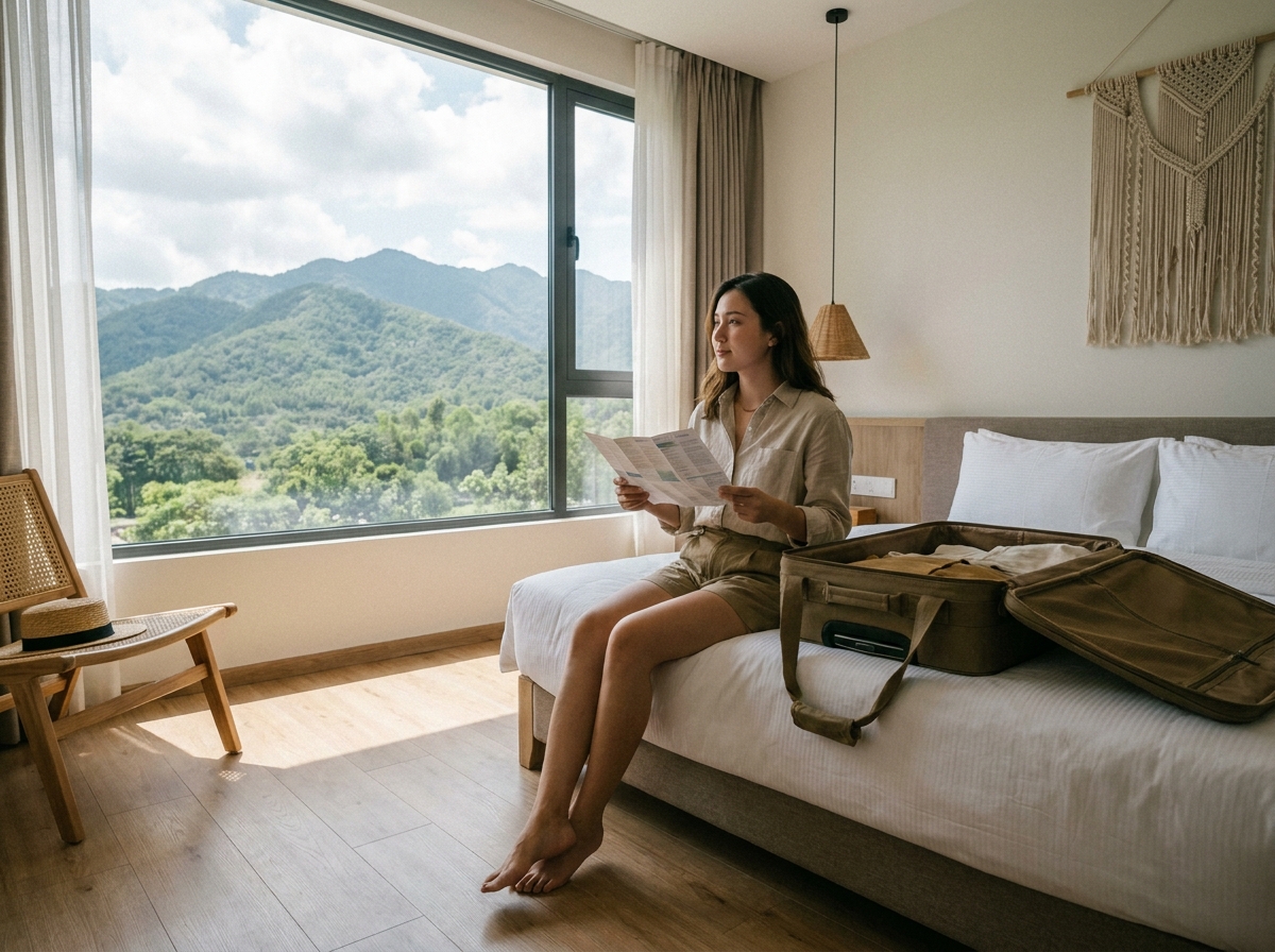 Femme préparant sa valise pour voyage en Caledonie