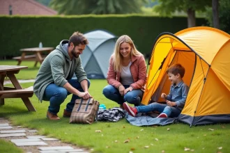 tente installée dans un camping équipé en pleine nature