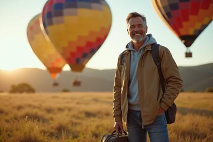 Homme d'âge moyen en plein air avec montgolfière