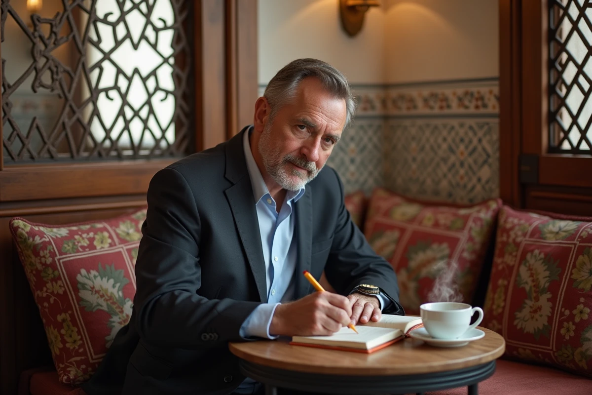 Homme d affaires sirotant thé dans un café traditionnel