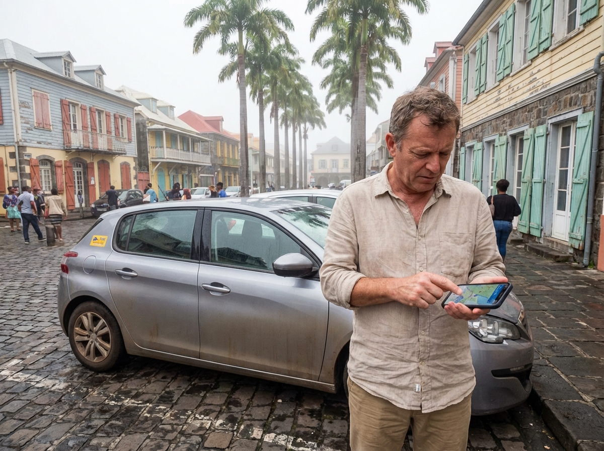 Homme examinant une carte sur son smartphone à Réunion