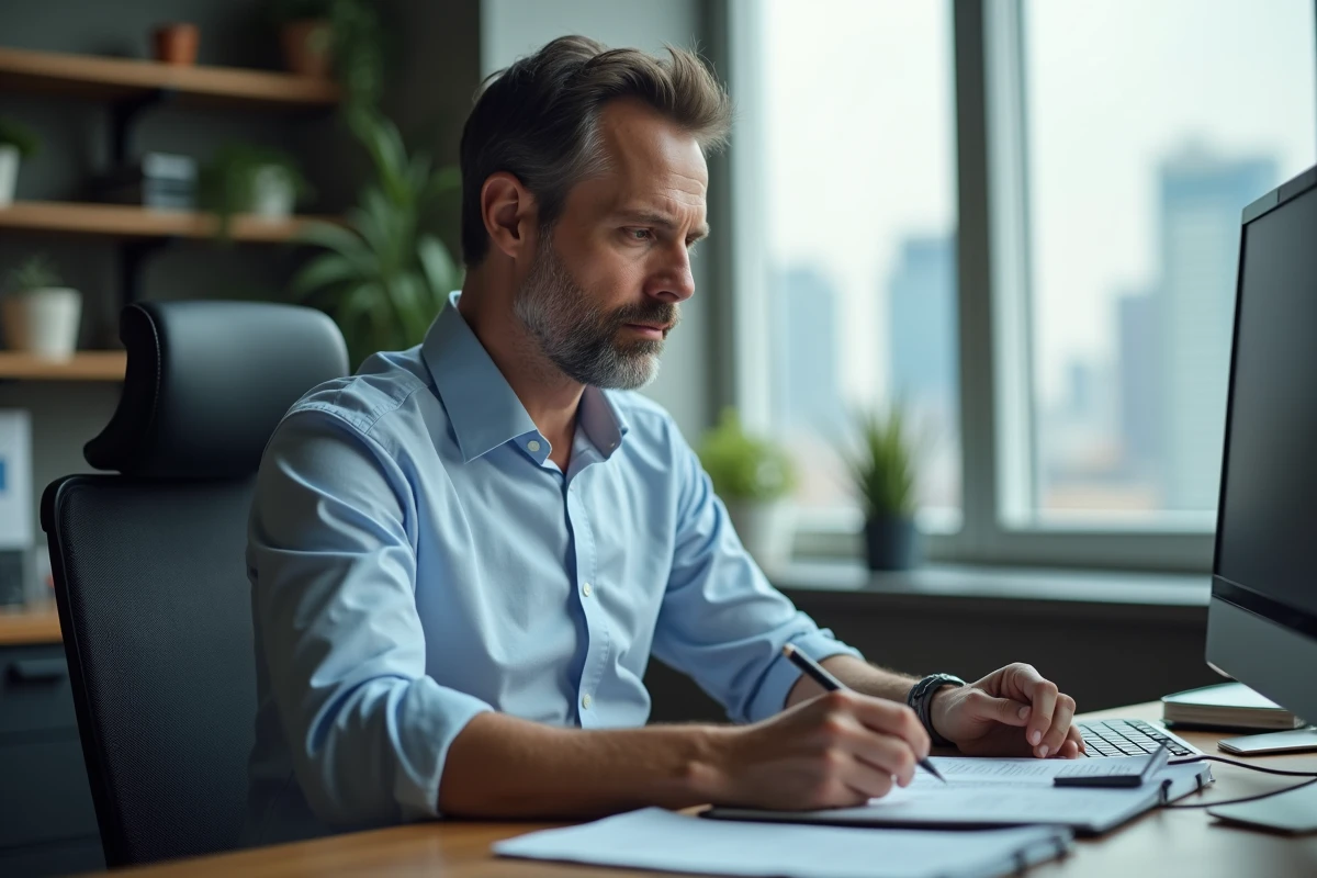 Homme en chemise prépare un appel dans un bureau professionnel