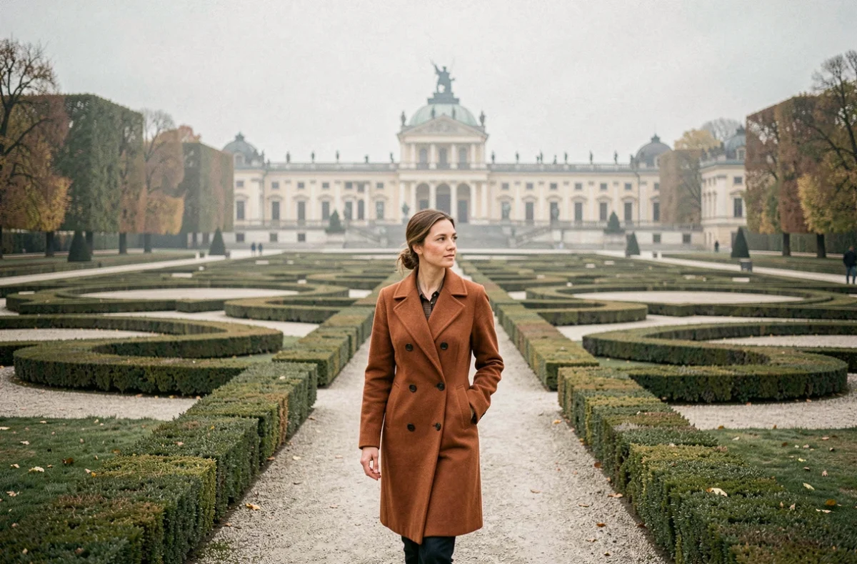 Femme se promenant dans les jardins baroques du palais de Schönbrunn à Vienne en automne