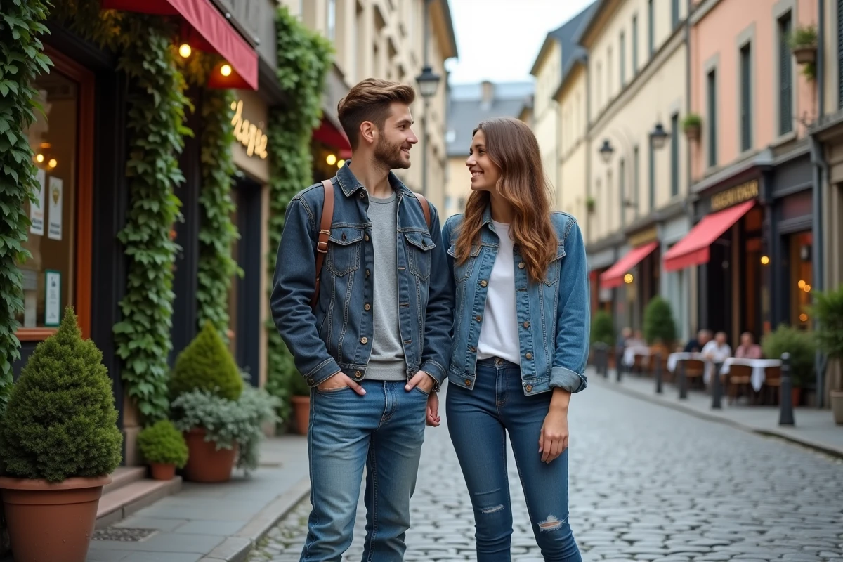 Jeune couple dans la rue de Dijon avec hôtel