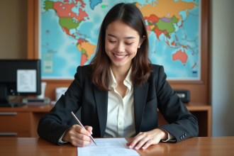 Jeune femme remplissant une demande de permis de conduire international