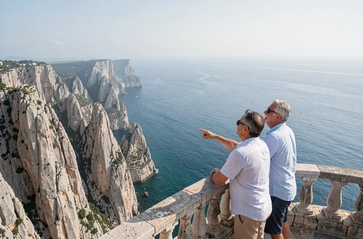 Couple profitant du point de vue spectaculaire sur les falaises côtières de Palma de Majorque depuis le mirador