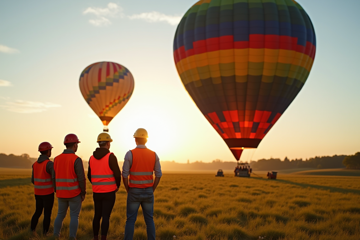 Passagers écoutant le briefing de sécurité avant le vol en montgolfiere