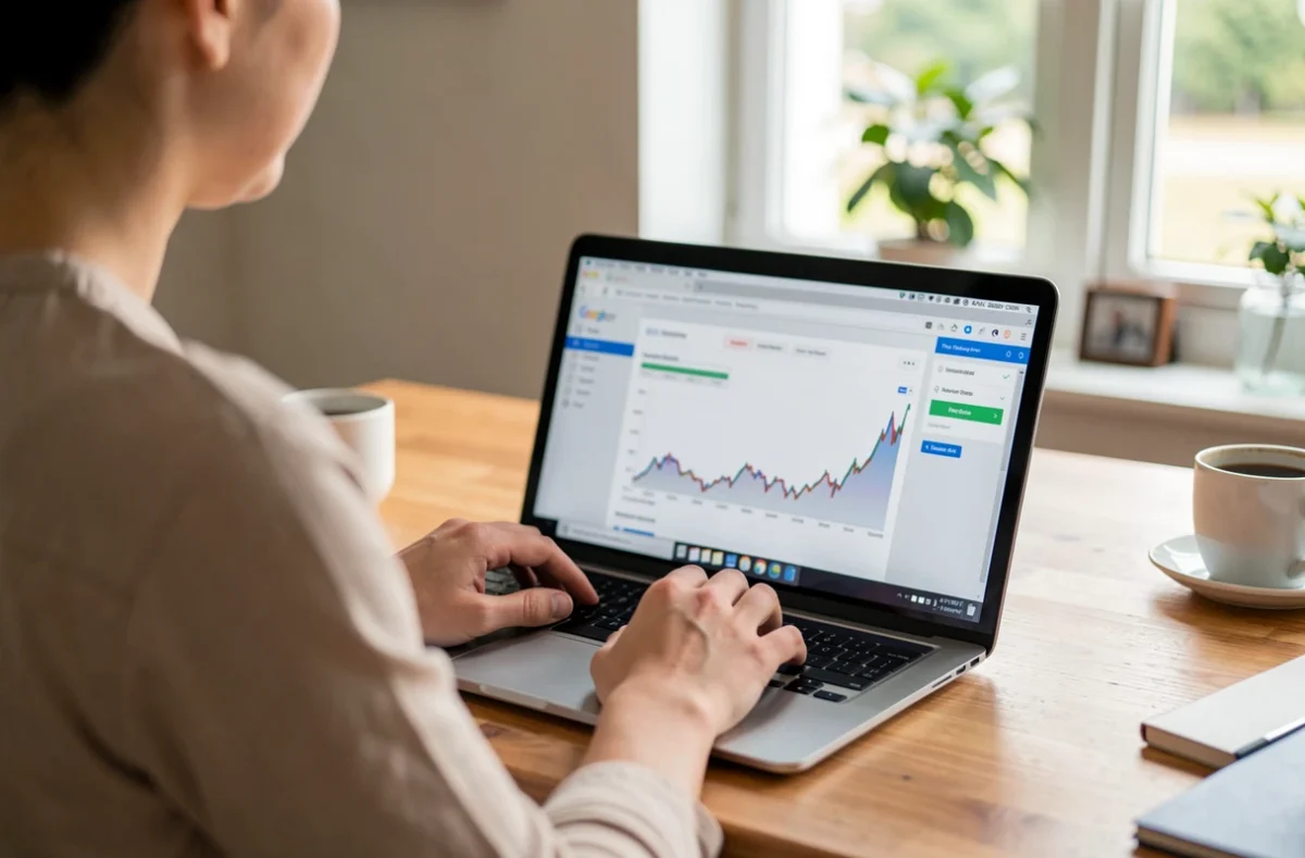 Personne consultant un dossier en ligne sur un ordinateur portable