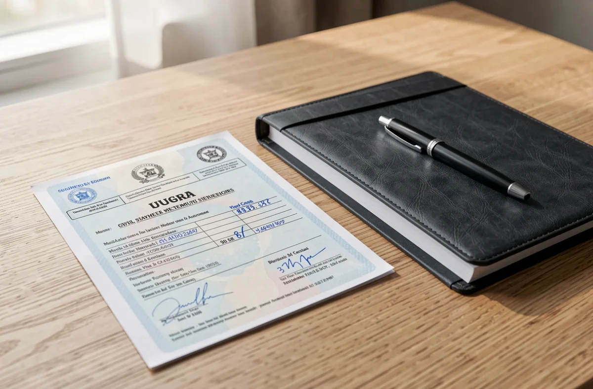 Pièces d'un dossier administratif classées sur une table