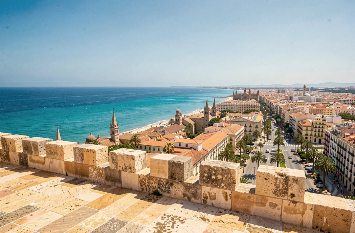 Vue panoramique sur Palma de Majorque depuis le Castell de Bellver avec la mer Méditerranée en arrière-plan